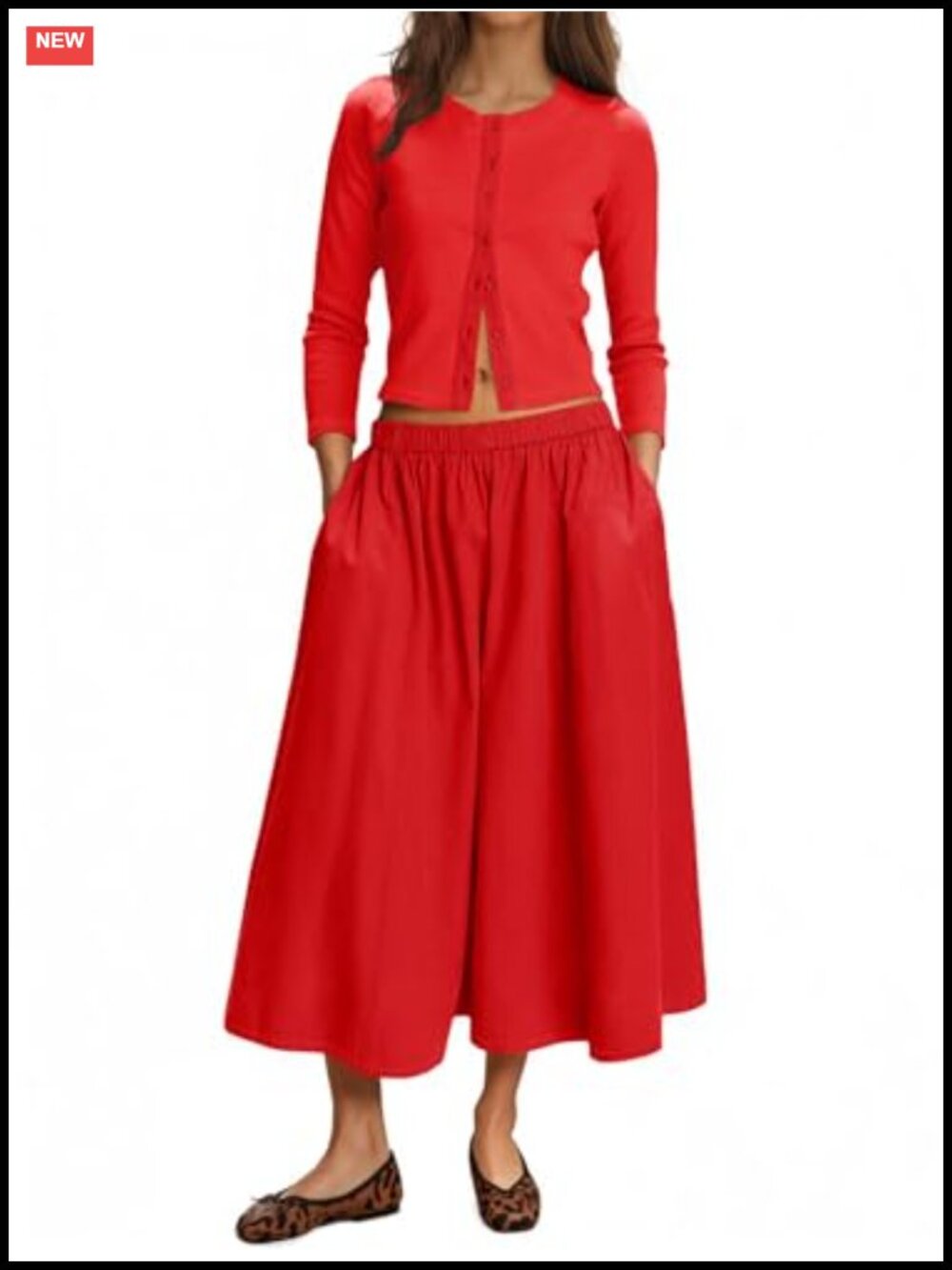 Women's 2-Piece Ribbed Knit Skirt Set with 3/4 Sleeve Cardigan Top